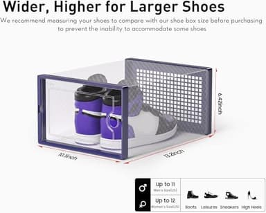 Kuject X-Large Shoe Storage Boxes Organizers Clear Plastic Stackable 12 Pack, Shoe Rack & Holder Substitute, Sneaker Containers, Toy Storage Organizer Bins for Entryway, Closet, Under Bed, Blue - Image 3