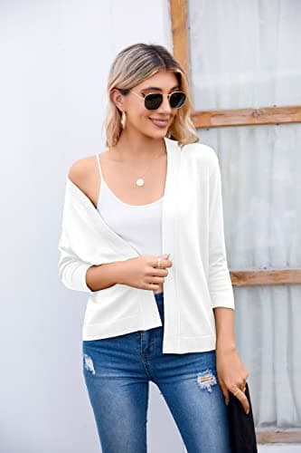 Bettysays Women's Casual Lightweight Summer Cardigan Cropped Jacket 3/4 Sleeve Knit Sweater (Medium,White) - Image 5