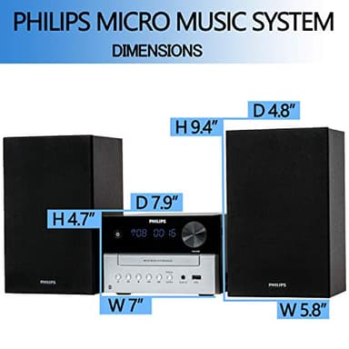 Philips Bluetooth Stereo System for Home with CD Player, Wireless Streaming, MP3, USB, Audio in, FM Radio, 15W, Micro Music Sound System - Image 6