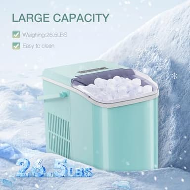 SMUG Countertop Ice Maker, 9 Cubes in 6 Mins, 26lbs in 24Hrs, 2 Sizes of Bullet Ice, Auto-Cleaning, Portable Ice Machine with Handle, Basket and Scoop for Home Kitchen, Party and Camping (Green) - Image 8