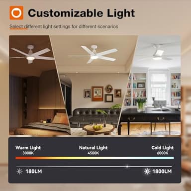 addlon 2 Pack Ceiling Fans with Lights, 52 inch White Ceiling Fan with Light and Remote Control, Reversible, 3CCT, Dimmable, Noiseless, Ceiling Fan for Bedroom, Farmhouse, Indoor/Outdoor Use - Image 6