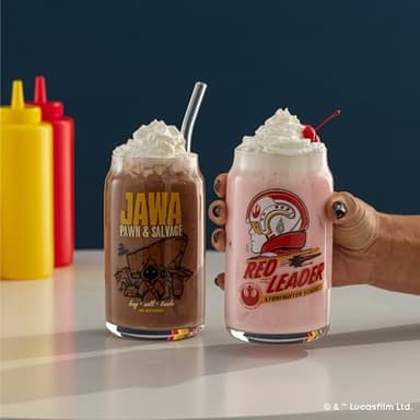 JoyJolt Star Wars Retro Vintage Collection 16.9oz Glass Tumblers - Featuring Darth Vader, R2D2, Yoda, Chewbacca, Red Leader, Jawa - Original Trilogy Drinkware, Set of 6 with Glass Straws - Image 7