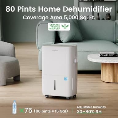 Waykar 80 Pints 2025 Energy Star Dehumidifier for Spaces up to 5,000 Sq. Ft for Basement and Home, Large Room with Drain Hose and 1.14 Gallons Water Tank - Image 2
