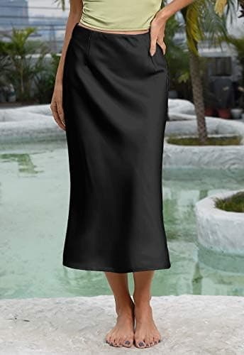 Modegal Women's Satin High Waist Hidden Elasticized Waistband Flared Casual A Line Midi Skirt - Image 6