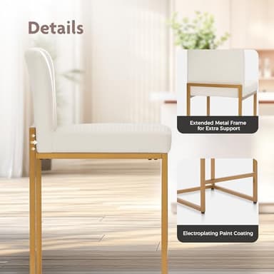 ALPHA HOME 24” Bar Stools Set of 3 Counter Height Bar Stool Pu Leather Kitchen Modern Bar Stools with Backrest Upholstered Footrest Sturdy Chromed Metal Steel Frame, Off-White - Image 9