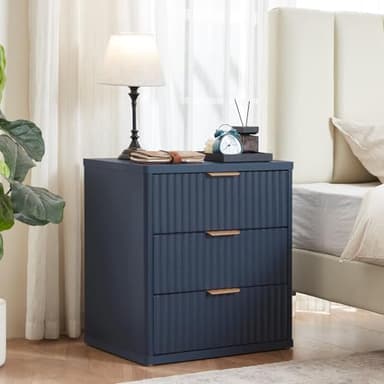 LEYAOYAO 23" Wide Fluted Night Stand with Charging Station, 3 Drawers Large End Table with Storage, Navy Blue Nightstand Wood Bedside Tables, Farmhouse Cabinet Dresser for Bedroom,Closet - Image 7