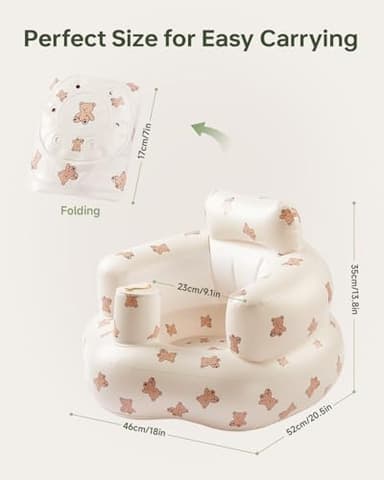 Babygreat Inflatable Baby Seat for 3-36 Months, Portable Blow Up Support Seat with Built-in Air Pump, Learning to Sit & Feeding Chair for Infants & Toddlers (Bear) - Image 3