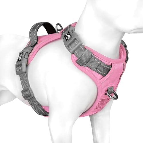 PHOEPET No Pull Dog Harness, Unique Colors Reflective Adjustable Dog Vest, with Soft Training Handle Metal Clips for Small Medium Large Dogs (Baby Pink Base & Grey Straps,S) - Image 1