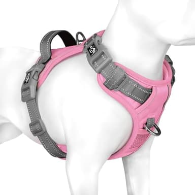 PHOEPET No Pull Dog Harness, Unique Colors Reflective Adjustable Dog Vest, with Soft Training Handle Metal Clips for Small Medium Large Dogs (Baby Pink Base & Grey Straps,S) - Image 1