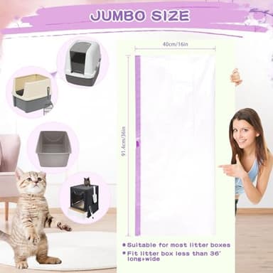 Elzrghs Cat Litter Box Liners Large, 30 Pack Jumbo Drawstring Cat Litter Bags, Extra Thick Litter Pan Liners Heavy Duty 36"x16" - Image 2