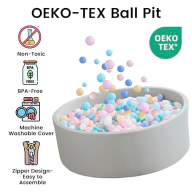 Zedachica Ball Pit for Toddlers 35.43''x11.81 Baby Ball Pits Soft Memory Foam Ball Pit Round Kids Ball Pit Indoor Game Kids Play Ball Pool Ideal Gift for Girls and Boys (Grey, NO Balls) - Image 5
