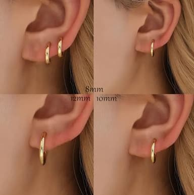 4 Pairs Small Gold Hoop Earrings Set for Women, 14k Gold Plated Cartilage Hoop Earring Hypoallergenic Small Hoop Earrings for 2nd 3rd Hole Huggie Hoop Earrings for Women Men Gifts (Gold-1.6mm) - Image 8