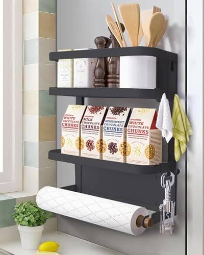 Refrigerator Shelf Organizer Magnetic Paper Towel Holder Kitchen Fridge Spice Rack Storage Spice Jars Holder(Black) - Image 1