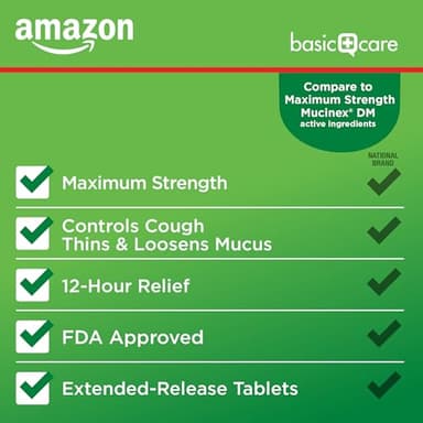 Amazon Basic Care Maximum Strength Mucus DM, Expectorant and Cough Suppressant Extended-Release Tablets, 42 Count - Image 3