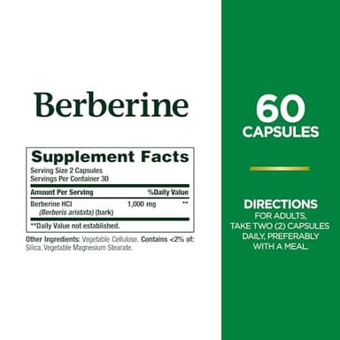 Nature's Bounty Berberine Supplements,1000mg, Berberine Capsules for Blood Sugar Support, Cholesterol & Heart Health, 60 Count - Image 2