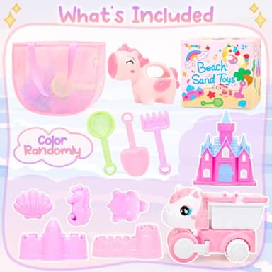 Tagitary Beach Toy Unicorn Sand Toys for Kids,Sand Castle Toys for Beach with Mesh Bag,Sand Shovels,Castle Sand Kits,Sifters,Unicorn Watering Can and Truck,Beach Essential Outdoor Toys for Kids - Image 7
