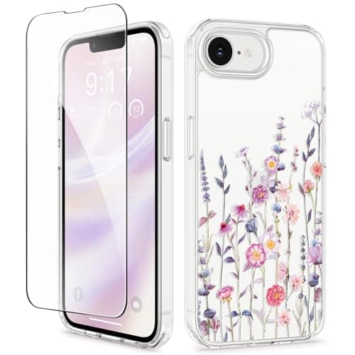 GVIEWIN for iPhone 16e Case with Screen Protector,[Non-Yellowing][Military-Grade Protection] Hard PC&TPU Bumper,Floral Shockproof Protective Clear Phone Case for iPhone 16E 2025(Floratopia/Colorful) - Image 1