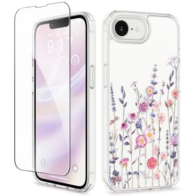 GVIEWIN for iPhone 16e Case with Screen Protector,[Non-Yellowing][Military-Grade Protection] Hard PC&TPU Bumper,Floral Shockproof Protective Clear Phone Case for iPhone 16E 2025(Floratopia/Colorful) - Image 1
