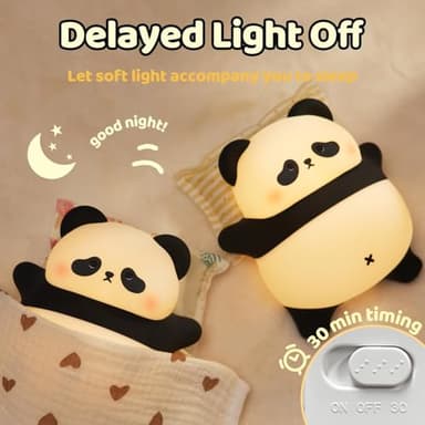 Rechargeable Cute Panda Night Light, 3 Level Dimmable Nursery Nightlight with Timer, Silicone Light Cute Animal Night Lamp for Breastfeeding Toddler Baby Kids Decor, Squishy Lamps Girls Panda Gifts - Image 4