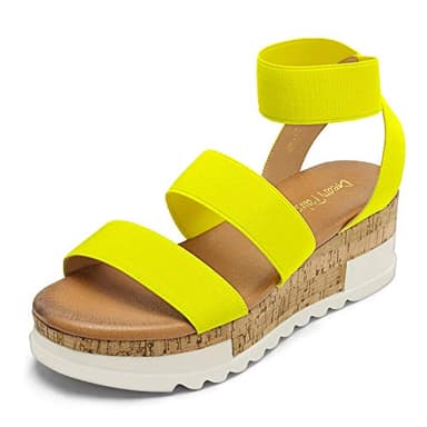 DREAM PAIRS Women's Open Toe Ankle Strap Casual Flatform Platform Wedges Sandals,Size 8.5,Neon/Lime,Reed-1 - Image 1