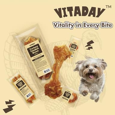 VITADAY Turkey Tendon Bone (S) Pack of 4, 100% Natural, USA-Sourced Turkey Tendon, High-Protein, Low-Fat, Long-Lasting Dog Chew, Rawhide Alternative, Hypoallergenic Puppy & Dog Treats - Image 6