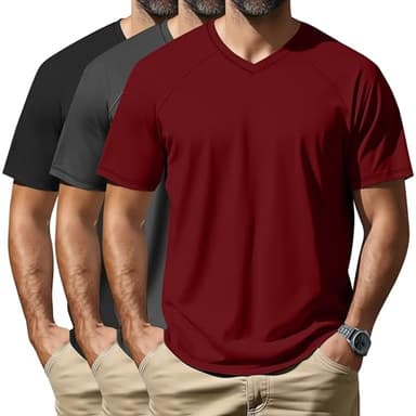 Neer 3 Pack Men's Big and Tall V Neck T-Shirts M-7X, Short Sleeve Raglan Tops Casual Regular Summer Basic Tees(Black, Red, Gray,4X-Large) - Image 1
