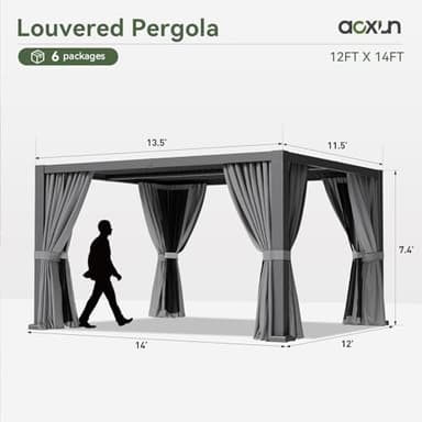 Aoxun Louvered Pergola 12' x 14' Outdoor Aluminum Pergola with Adjustable Top for Decks, Gardens and Backyards, Gray - Image 8
