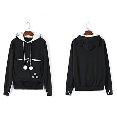 Jomago Womens Pet Carrier Thin Hoodies Kitten Puppy Pouch Shirts Animal Holder Hood Long Sleeve Sweatshirt Thin Black - Image 3