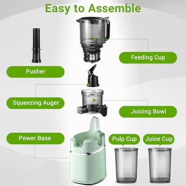 AMZCHEF Juicer Machines, 5.8" Extra Self-Feeding Cold Press Juicer for Whole Vegetable & Fruit, Juice Extractor Machine with Large Auger & Triple Strainers, Easy to Clean, High Juice Yield, Green - Image 7