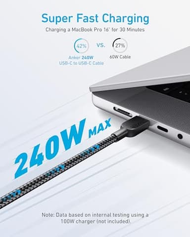 Anker USB C to USB C Cable (2Pack, 10FT),240W Type-C Fast Charging Cord for iPhone 17/16 Series,MacBook Pro 2020,iPad Air 4 and More (Black) - Image 2