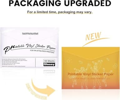 JANDJPACKAGING Premium Printable Vinyl Sticker Paper - for Inkjet and Laser Printer - 55 Pack Glossy White Waterproof Inkjet Printable Vinyl - Dries Quickly and Holds Ink Beautifully - Image 2