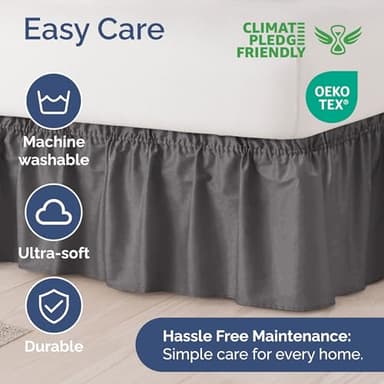 Wrap Around Dust Ruffle Bed Skirt - Dark Grey - for King Size Beds with 18 Inch Drop - Elastic Strap - Adjustable Pleated Bedskirt with Brushed Fabric and Wrinkle Free - for Women, Men, Kids & Teens - Image 6
