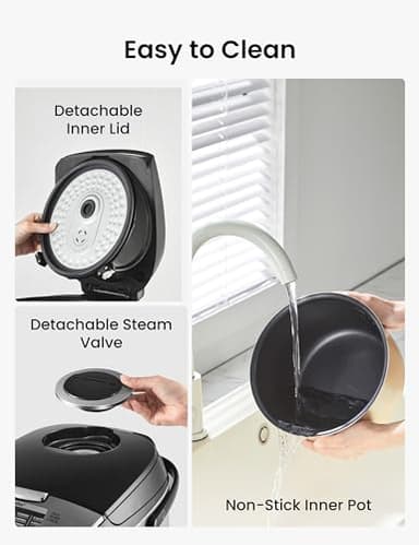 COMFEE' Rice Cooker 12 Cups Cooked/6 Cups Uncooked, Portable Non-Stick Japanese Rice Maker with Fuzzy Logic Technology, 24-Hour Timer Delay, 11 Presets, Steamer, Fast Grain Cooker, Black - Image 7