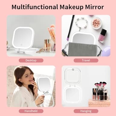 DESCHEN Rechargeable Travel Makeup Vanity Mirror with Lights and Magnification, Portable 1X/10X Magnifying Mirror with 3 Color Light, Lighted Makeup Mirror with Magnification, Folding LED Desk Mirror - Image 6
