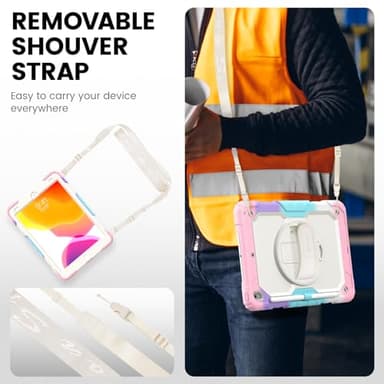 Timecity Case for iPad 9th/ 8th/ 7th Generation 10.2 inch - Heavy Duty Protective Cover with Screen Protector, Rotating Stand, Shoulder Strap & Pencil Holder | Kids-Friendly (Pink Camo) - Image 6