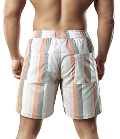 JOTOOK Men's Casual Drawstring Corduroy Shorts Elastic Waist Summer Shorts with Pocket Printed Short Medium Grey White Stripe - Image 5