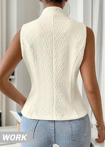 Mina Self Sweater Vest Tops For Women 2025 Winter Womens Fashion Lightweight Beige Trendy Casual Vests Outerwear Waistcoat Fitted Light Cute Top Business Casual Work Dressy Women's Blazers Suits - Image 5