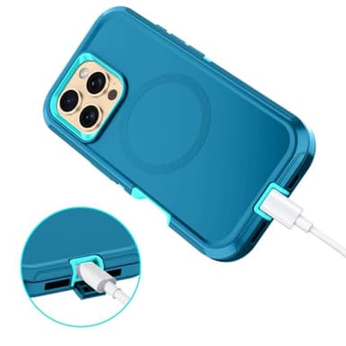 I-HONVA for iPhone 16 Pro Max Case [Compatible with MagSafe] Shockproof 3-Layer Full Body Protection [Without Screen Protector] Rugged Heavy Duty Cover Case for iPhone 16 Pro Max 6.9",Turquoise/Green - Image 6