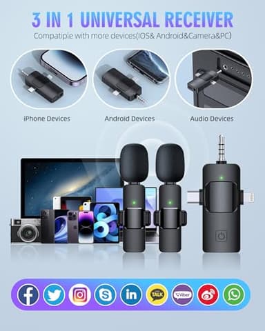 PQRQP 3 in 1 Wireless Lavalier Microphones for iPhone, iPad, Android, Camera, USB-C Microphone, 7-Hour Battery, Mini Microphone with Noise Reduction for Video Recording, Vlog, YouTube, TikTok - Image 6