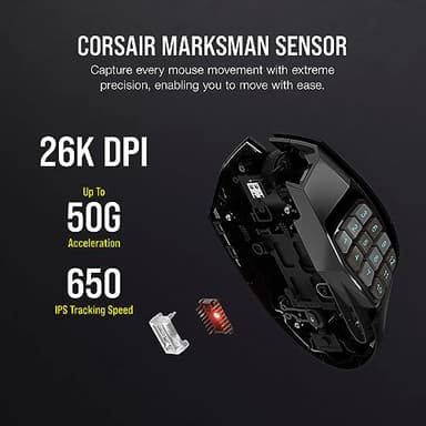 CORSAIR SCIMITAR ELITE RGB WIRELESS MMO Gaming Mouse - 26,000 DPI - 16 Programmable Buttons - Up to 150hrs Battery - iCUE Compatible - Black - Image 6