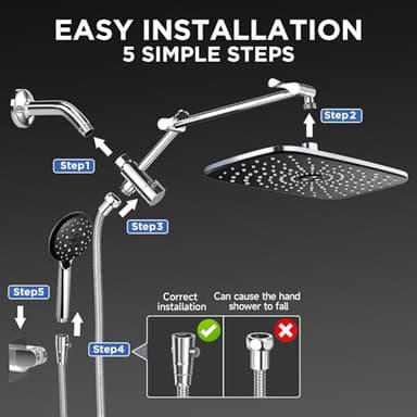 Veken Wide Rain Shower Head with Handheld, High Pressure Rainfall Showerhead Combo with Arm for Bathroom Accessories, Home Decor, Detachable Dual Shower with Multi Modes Handheld Spray, Silver Chrome - Image 7