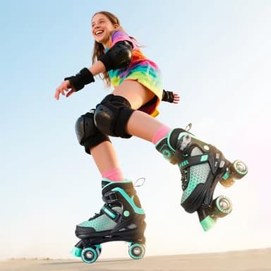 SULIFEEL Roller Skates for Girls Boys Kids,4 Sizes Adjustable Quad Skates with Light up Wheels,Safe Fun Children Skates, Best Gift for Beginners Indoor Outdoor Sports - Image 6
