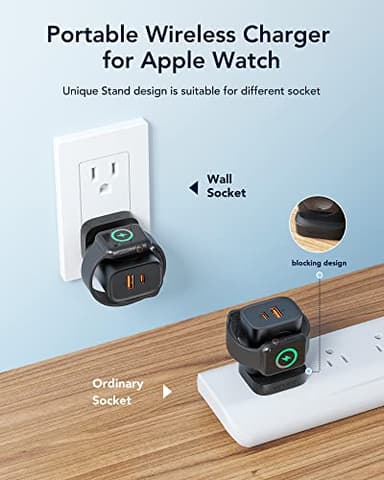 VRURC for Apple Watch Charger, Wireless Magnetic Portable iWatch Charger, PD 20W 3-in-1 Travel Fast Charging Block for iWatch Ultra/SE/10/9/8/7/6/5/4/3/2/, iPhone 17/16/15/14/13,Android-Black - Image 3