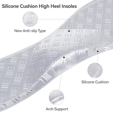 Gel Arch Support Sandal Inserts, 3/4 Invisible High Heel Cushion Insoles for Sweaty Feet, Adhesive Inserts for Flats Dress Shoes Anti-Slip, Clear, 2 Pairs, Women 5-7.5 - Image 3