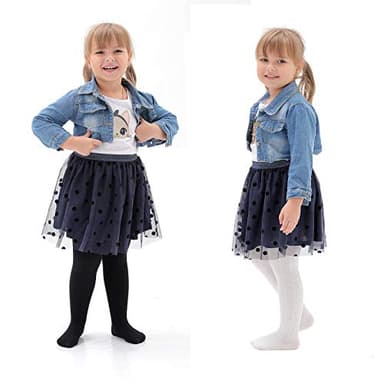 EPEIUS Toddler Tights - Baby Girl Seamless Cable Knit Leggings,Thick Cotton Footed Pants for 2-4 Years Black,White,Grey - Image 2