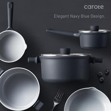 CAROTE Ceramic Cookware Set 12 Piece, Healthy & PFOA/PFAS Free, Nonstick Pots and Pans Set, Induction-Compatible, Navy Blue - Image 6