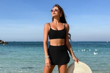Pink Queen Women's Two Piece Bikini Set Swimsuit Cross Back Sports Bra with Swim Skirt Athletic Bathing Suit Black XL - Image 7