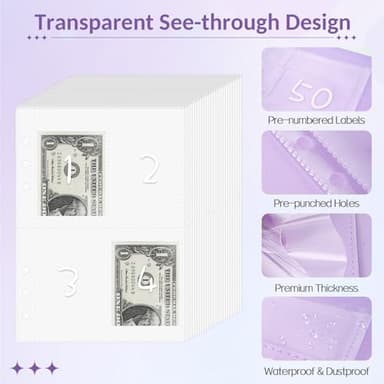 Sooez 100 Envelopes Money Saving Challenge, Savings Challenges Book with Envelopes & Challenge Tracker, Motivational Process to Save $5050, Money Saving Binder 100 Pocket Pre-numbered, Purple - Image 6