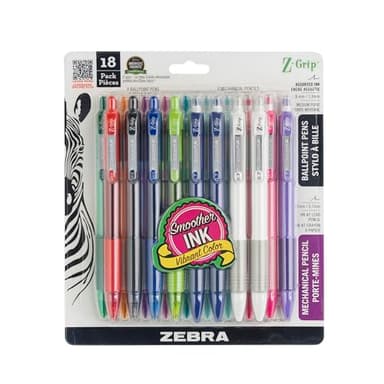 Zebra Pen Z-Grip Retractable Ballpoint Pen and Mechanical Pencil Set, Medium Point, #2 HB Lead Pencils, Assorted Ink Colors, School Supplies, Teacher Supplies, and Office Supplies, 18-Pack (23618) - Image 1