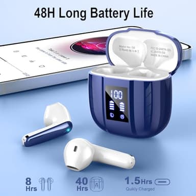 Wireless Earbuds, Bluetooth 5.4 Headphones, 48H, Stereo Ear Buds, LED Display Earphones with Mic, IP7 Waterproof In EarBud, Comfort Fit, Bluetooth Earbuds for Phone Android iOS, Sport, Walk, Blue - Image 5